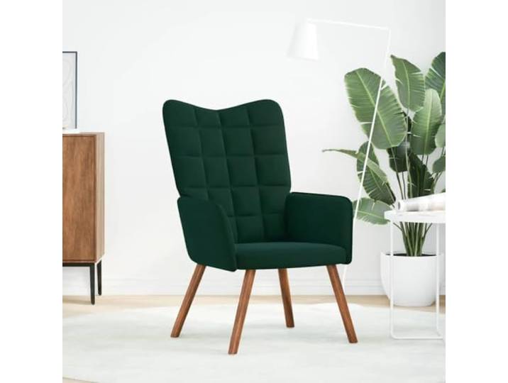Sessel dunkelgrün Samt mit Armlehnen, Holzfüße, Wohnzimmer Rahmen aus Sperrholz und Metall, dicke Sitzfläche, stabile Holzfüße, stilvolles Accessoire