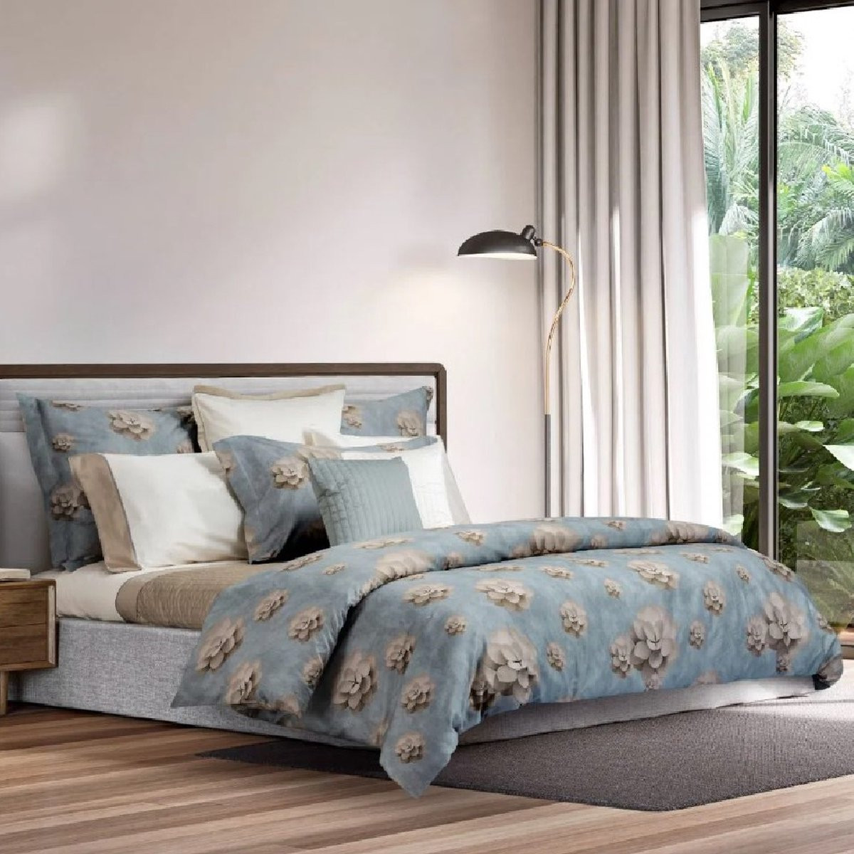 SIGNORIA dekbedovertrek Estro Blue/Beige 240x220 cm inclusief kussenslopen 65x65 cm