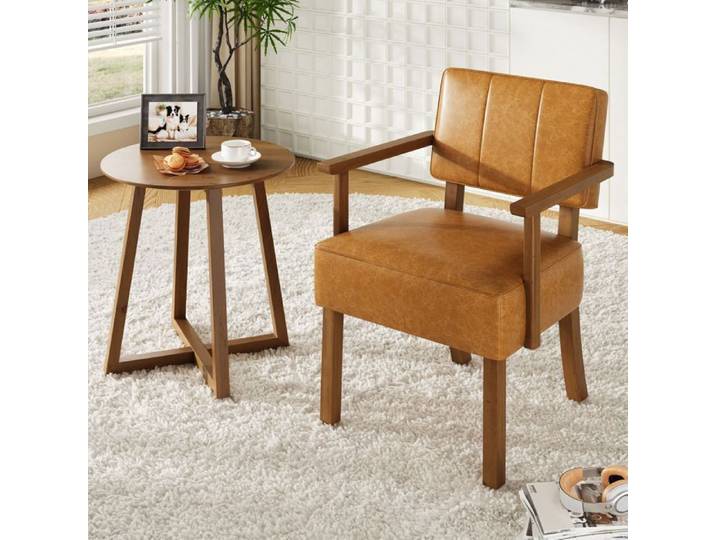 Chaise en bois massif + rembourrage modèle à stries verticales orange PU