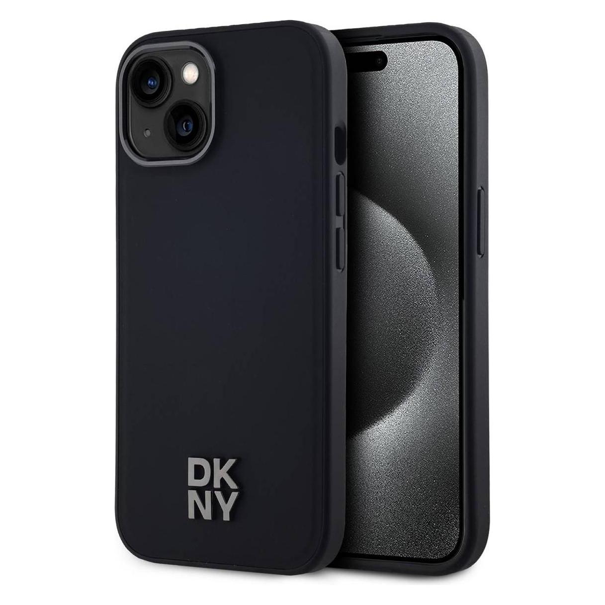DKNY PU Leather Stack Logo Magsafe Case for iPhone 15 Black (Apple iPhone 15) (DKHMP15SPSMCSLK)