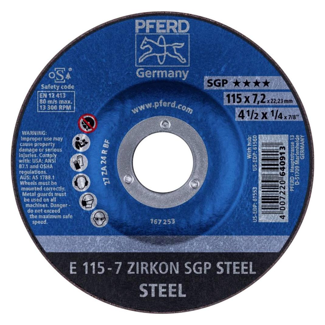 Pferd Schruppscheibe E 115-7 ZA 24 R SGP/22.23 VPE: 10 (E 115-7 ZIRKON SGP STEEL)