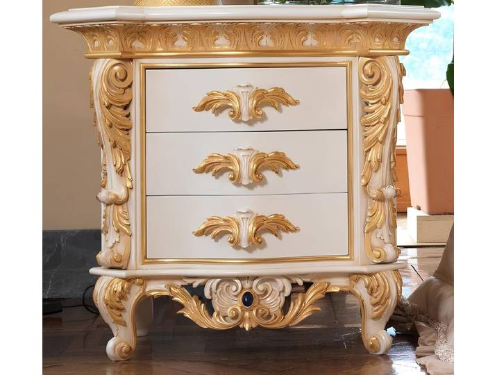 Xlmoebel Nachttisch Eleganter Nachttisch aus Holz im italienischen Design mit Verzierungen (Nachttisch, 1-St., Nachttisch), Hergestellt in Italy