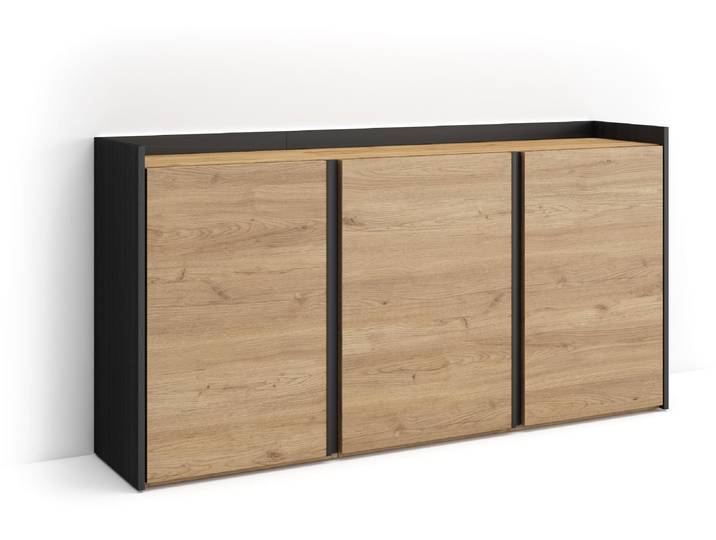 PULLER Buffet effet bois de chêne et noir 156x35x80cm avec Led
