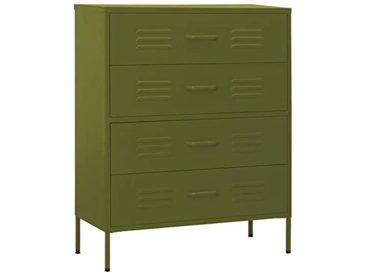 vidaXL Kommode 4 Schubladen Anrichte Schrank Beistellschrank Mehrzweckschrank Standschrank Sideboard Schubladenschrank Olivgrün 80x35x101,5cm Stahl