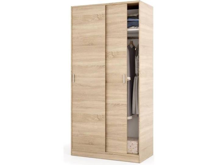 Armoire de chambre contemporaine ELENA - Décor chêne canadien - L 100 cm - 2 portes coulissantes