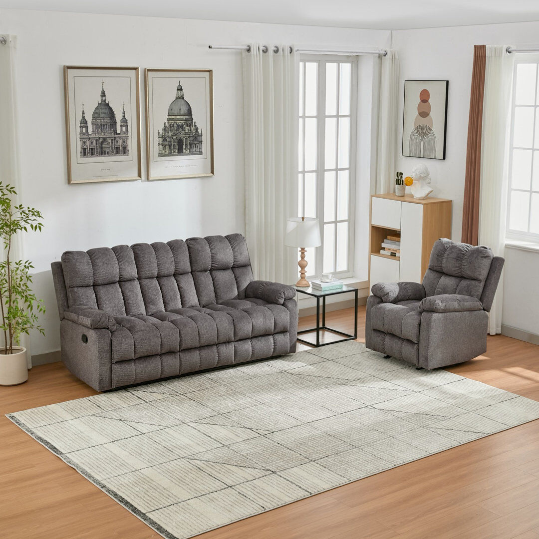 Latitude Run 4 Seater Reclining Fabric Settee Grey 103cm H X 87cm W X 95cm D