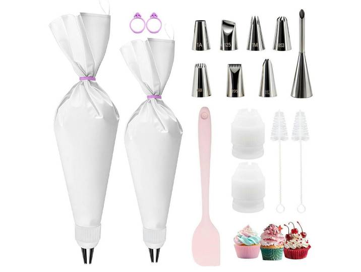 Spritzbeutel Set 16-teilig mit 8 Tüllen und 2 Beuteln, Weiß, 21x1x35 cm, Backen & Backzubehör, Garnieren & Verzieren