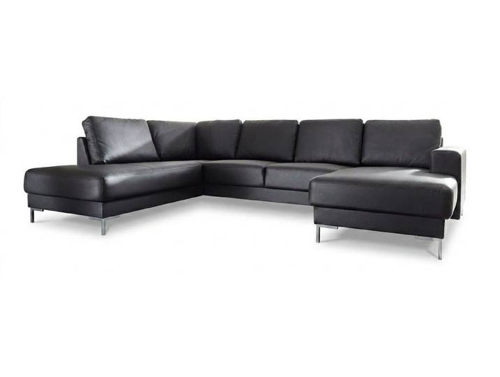 JVmoebel Wohnlandschaft Schwarzes Leder-Ecksofa U-Form für große Gesellschaften, 1 Teile, Made in Europa