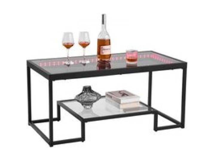 VEVOR Couchtisch Beistelltisch aus gehärtetem Glas mit Beleuchtung, rechteckiger Glastisch mit zwei Ebenen & offenem Stauraum, Kaffeetisch aus Metall für Wohnzimmer Büro 100 x 51 x 48 cm Schwarz