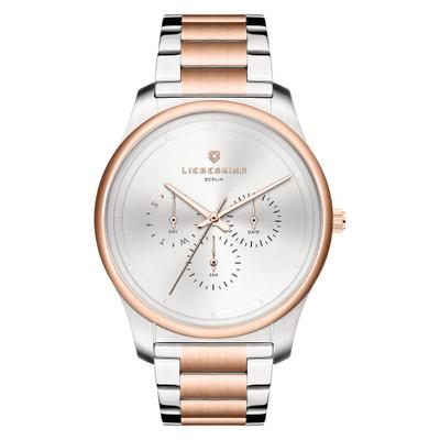 Multifunktionsuhr LIEBESKIND BERLIN "Classic x Trends", rosa (silberfarben, roségoldfarben, weiß), Armbanduhren, Damen, roségoldfarben, Quarzuhr, Armbanduhr, Damenuhr, Edelstahlarmband, analog, Tag