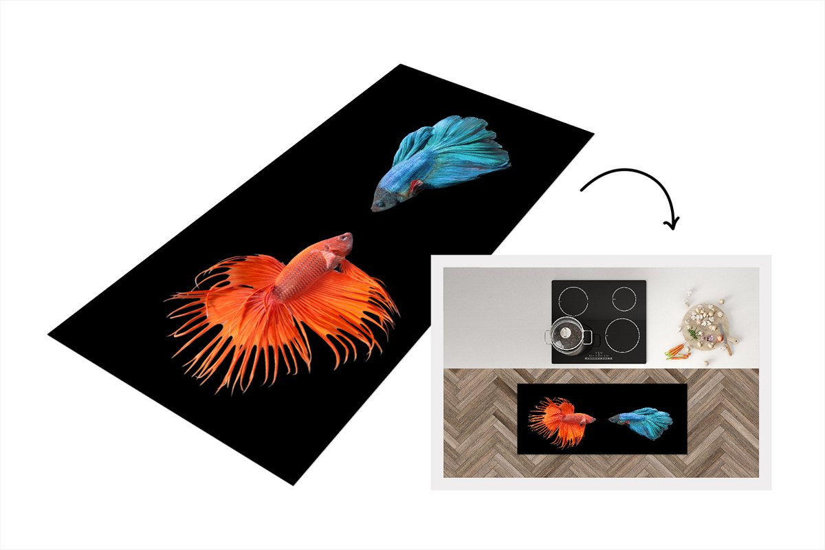 KitchenYeah Keukenloper Vinyl - Vis en Wilde Dieren - Zwart - B: 120 cm, D: 50 cm