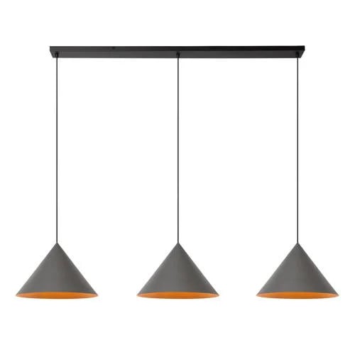 Lucide Spitze Hanglamp Grijs - 3-Lichts - Modern Metaal - Hoogte verstelbaar