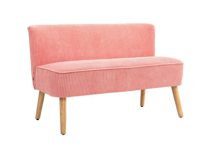 Homcom 2-Sitzer-Sofa Polstersofa Doppelsofa Zweisitzer Sofa Cordartiges Polyester Rosa, Koralle, Holz, Teilmassiv, Füllung: Schaumstoff, 56.5x77x117 cm, Wohnzimmer, Sofas & Couches, Sofas, 2-Sitzer Sofas