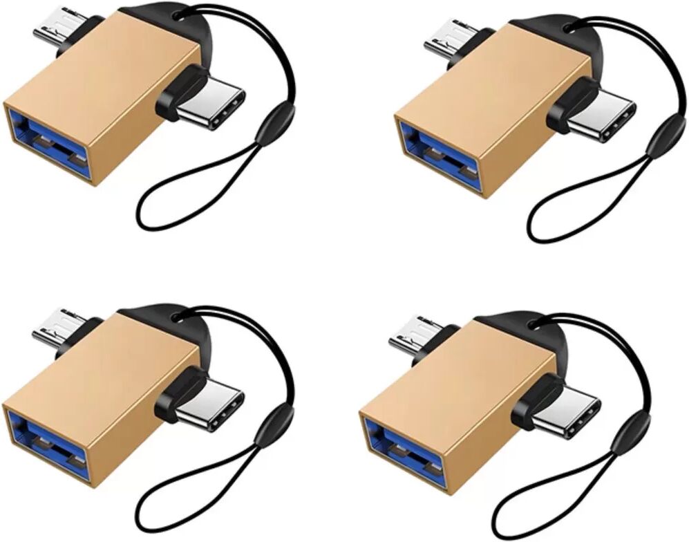 INF 2-in-1 OTG-Adapter-Lanyard – USB-C und Micro-USB auf USB 3.0, 4er-Pack Gold
