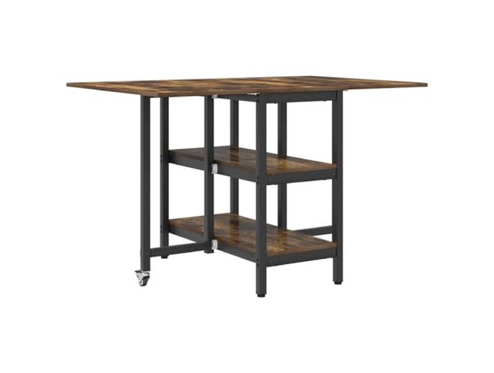 HBBMGYD Esstisch, 122 x 80 x 76,5 cm, Holz, Eiche rauchfarben Rechteckige Form, klare Linien, glatte Platte, Holzregale, Klappmechanismus, bewegliches Design