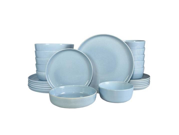 Novel Kombiservice Colori blu, Blau, Keramik, 24-teilig, Uni, 550 ml, Lfgb, lebensmittelecht, Geschirr, Geschirrsets, Kombiservice