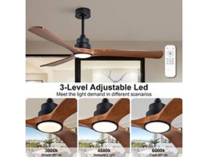 Brasseur d’air plafond 60 pouces confort optimal 3 pales bois massif éclairage interrupteur mural associé à une télécommande 6 v