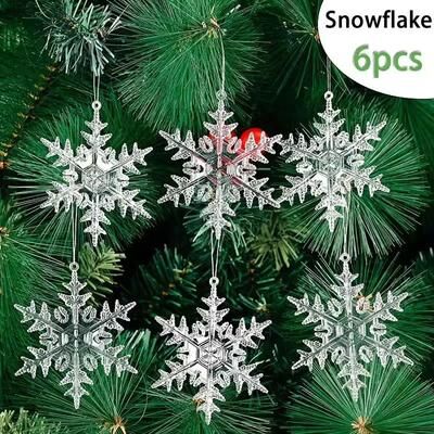 Inspire Select Transparent Acrylic Christmas Ornaments Set Deer, Snowflake & Tree Hanging Holiday Decor snowflakes 6 Pcs