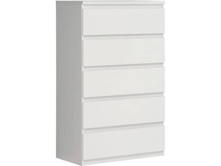 FORTE Chelsea Hohe Kommode 77 mit 5 Schubladen, Weiß, 77,2 cm breit x 128,1 cm hoch x 42,2 cm tief