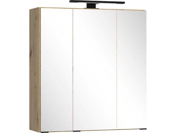 Badezimmerspiegelschrank WELLTIME CADIZ, gedämpfte Scharniere , wotaneiche, B:60cm H:64cm T:20cm, Holzwerkstoff, Schränke, Badezimmerspiegelschrank, Rundumsicht, dank besonderer Klapptechnik