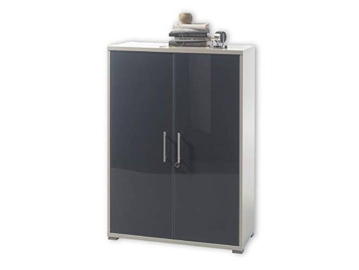 Stella Trading OFFICE LUX Aktenschrank abschließbar, grau mit graphit lackierter Glasfront - Büroschrank mit 2 Türen - Modernes Büromöbel Komplettset - 78 x 114 x 35 cm (B/H/T)