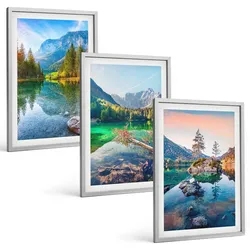 BILDER SET 3er Set - 40x60 cm Silberner Rahmen - Naturlandschaft der Bergseen