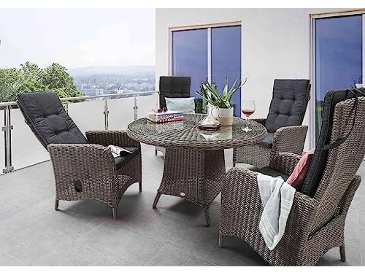 Destiny Sitzgruppe Palma Luna 4 Hochlehner + Tisch Ø100x75cm, Vintage grau