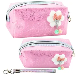 Federmäppchen Kosmetiktasche Schleife Schimmernde Partikel Rosa