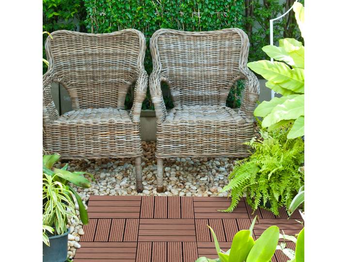 Outsunny Lot 11 Dalles Clipsables HDPE 30x30cm Marron Clair