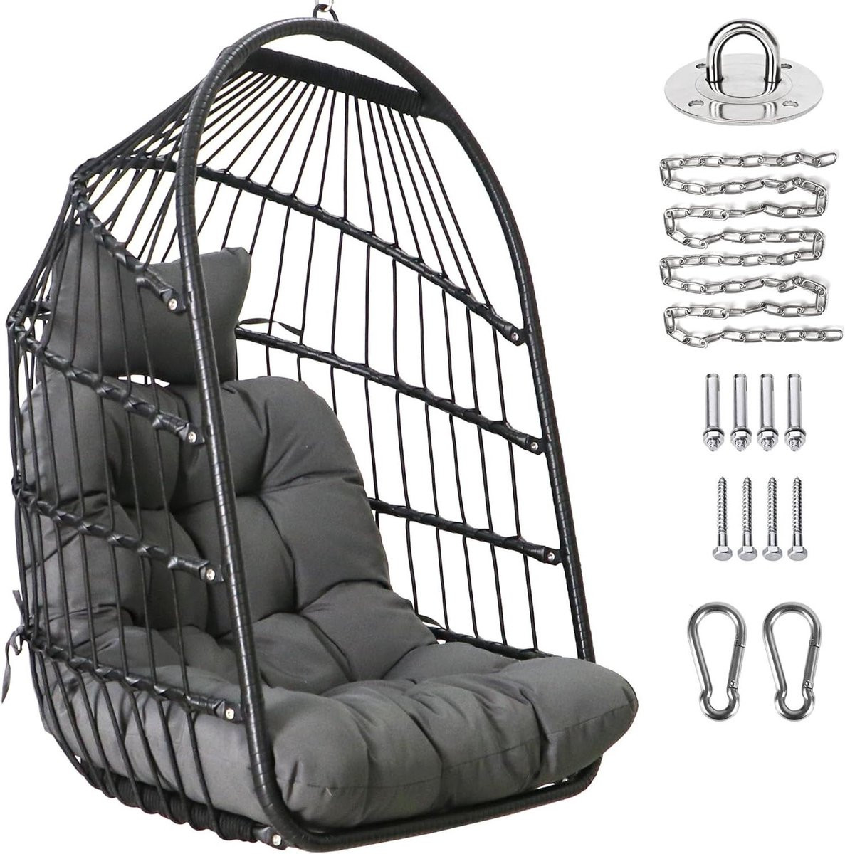 Zwarte inklapbare wicker hangstoel voor volwassenen - 108 x 73 cm