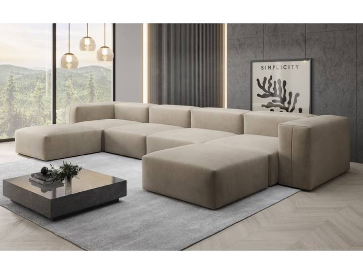 Designer U Sofa Snug in Samt - Beige - Samt - Luxusbetten24