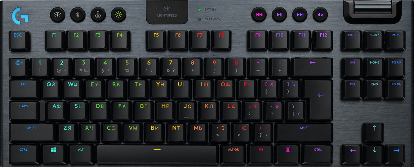 Logitech G G915 TKL, Kabellos, RF Wireless + Bluetooth, Mechanischer Switch, AZERTY, RGB-LED, Karbon