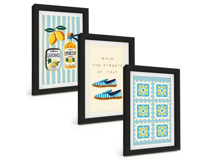 Tulup Bilder SET 3er Set - 20x30 cm Schwarzer Rahmen - Früchte, Elemente der italienischen Kultur, Kunststoff, Rechteckig, 20x30 cm, Fotografie, Bilder & Rahmen, Bilder