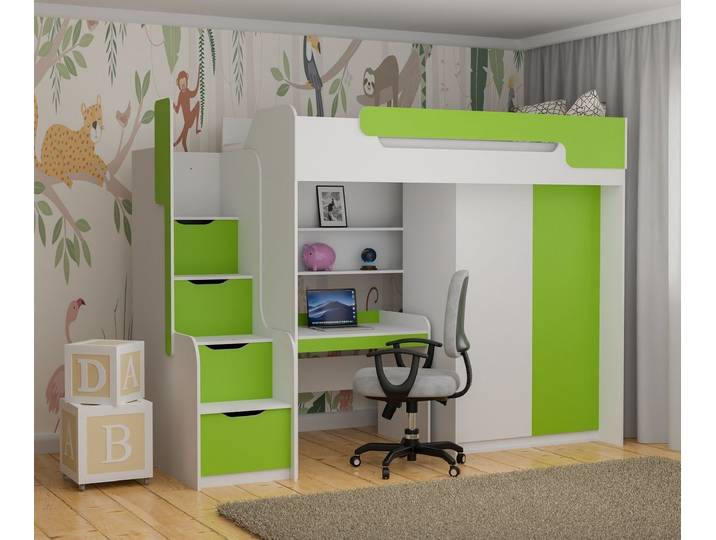 Möbel-Zeit Hochbett Hochbett DORIAN mit Schreibtisch und Schrank