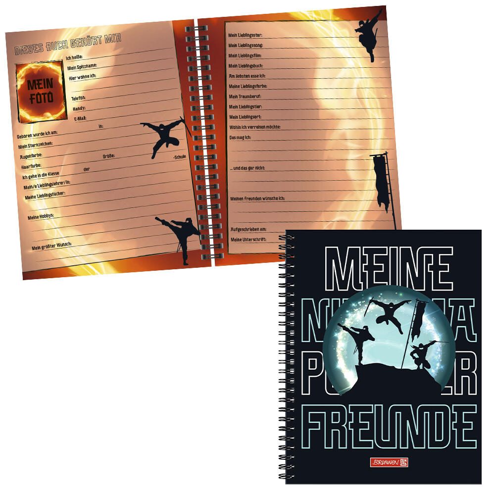 Brunnen Ninja Power Freundebuch ca. DIN A5 liniert schwarz/blau 1062091321