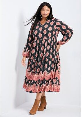 Plus Size Women's Everlasting Bordered Print Blouson Sleeve Dress by Avenue in Everlasting (Size 26/28)
