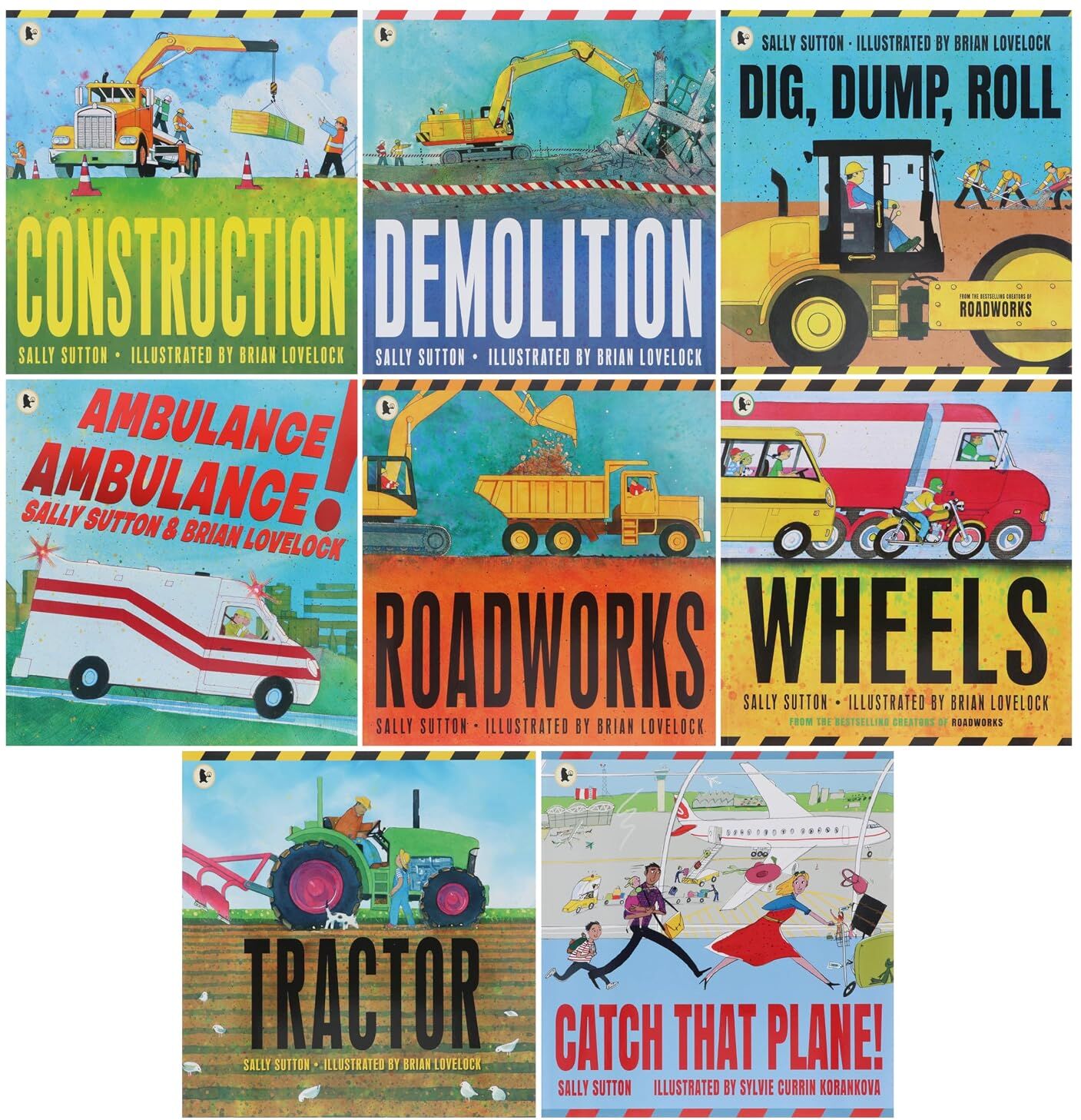 Walker Books Construction Crew Series by Sally Sutton - 8 Picture Books Paperback Collection Set - Ages 2-6 - Construction, Demolition, Roadworks, Tractor & More