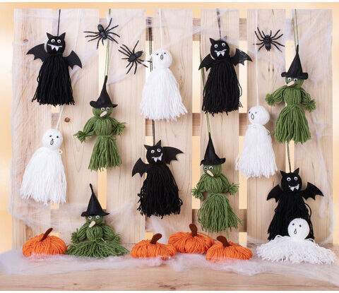buttinette Bastel-Set Wollfiguren "Halloween", 16 Stück