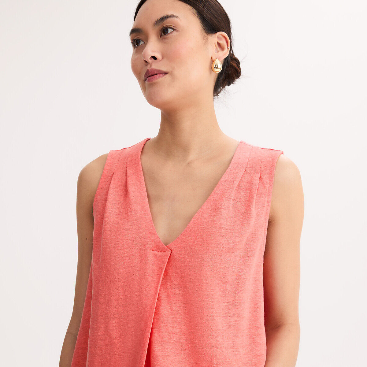 ANNE WEYBURN T-shirt en pur lin, col V, sans manches