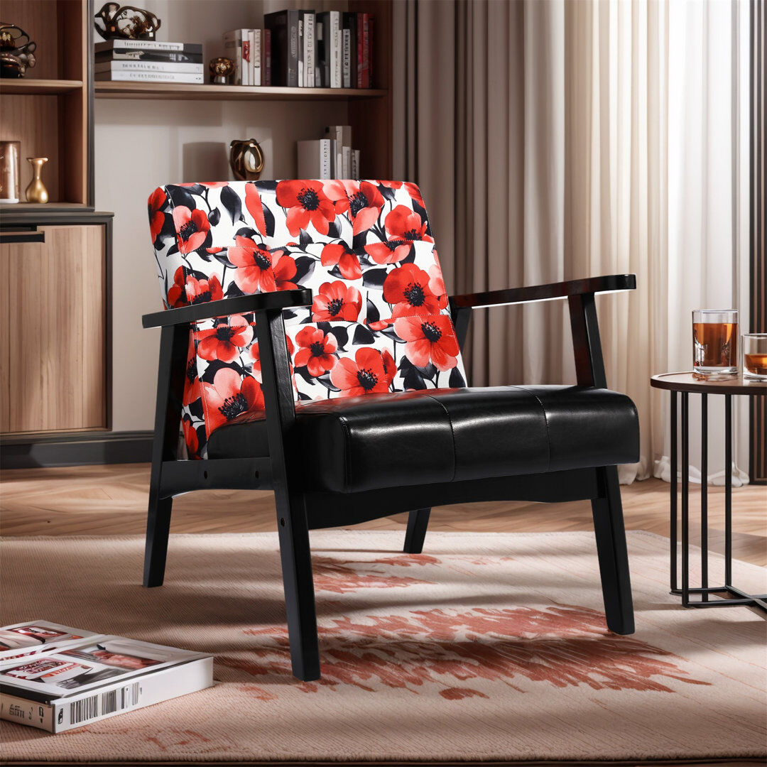 Borough Wharf Deveral Faux Leather Armchair Red Floral/Floral 76cm H X 76cm W X 67cm D