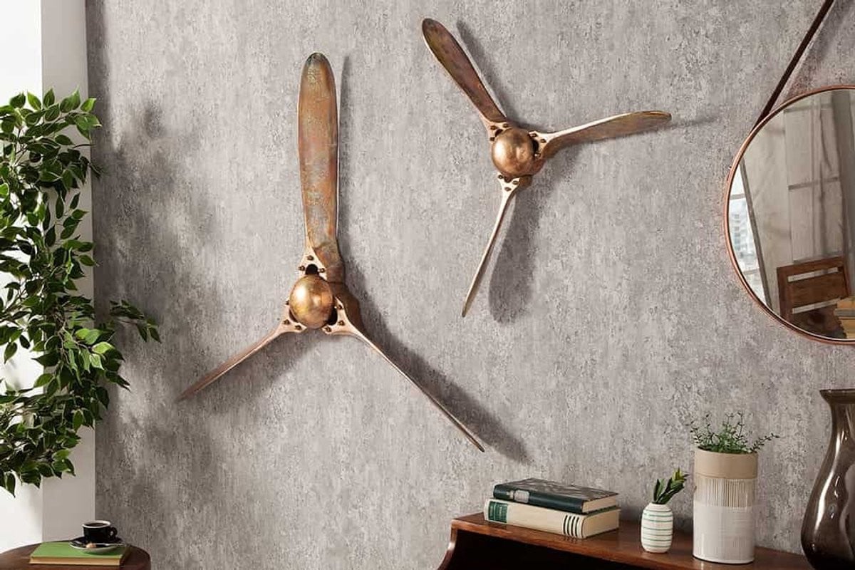 Authentieke wanddecoratie SCREW III gevlamd koperen vliegtuigpropeller 97cm