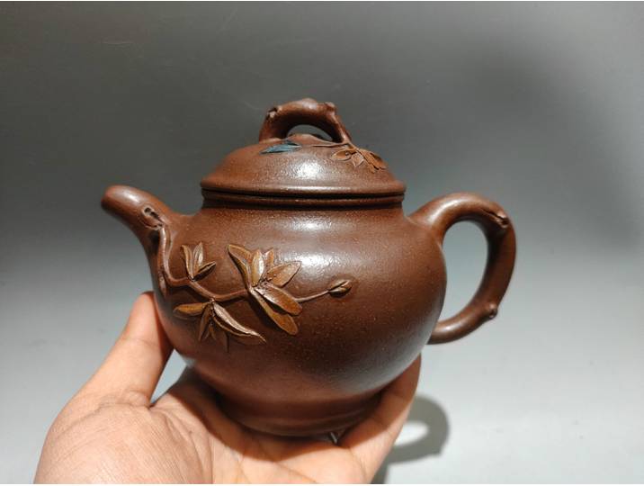 Théière chinoise en argile violette YFête ing, motif de texture de fleurs, bouilloire, théière, ornements de richesse en vrac de bureau, 6 po