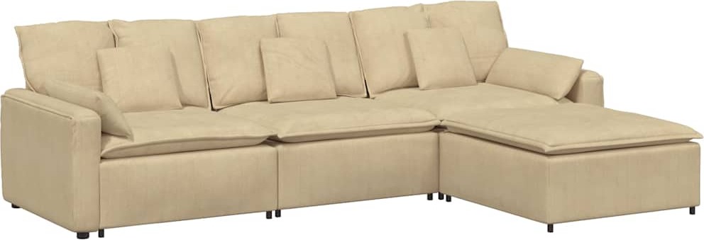 Modulares Sofa mit Fußhocker und Kissen Graugrün