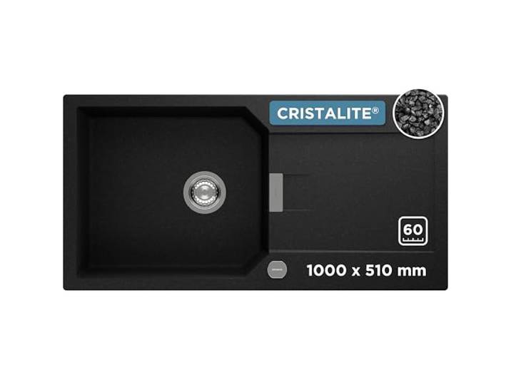 SCHOCK kompakte Küchenspüle 100 x 51 cm Manhattan D-100L Onyx - CRISTALITE dunkelgraue Granitspüle mit extra Beckenvolumen ab 60 cm Unterschrank-Breite