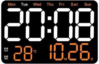 Inspired Deals Smart LED Digital Wall Clock With Temperature Display, Auto Dimming & Silent Alarm Orange