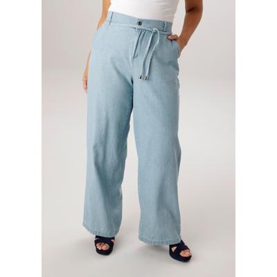 Weite Jeans ANISTON PLUS, Damen, Gr. 54, N-Gr, blau (bleached), Web, Obermaterial: 100% Baumwolle, unifarben, bequem lang, Jeans, mit elastischen Bund