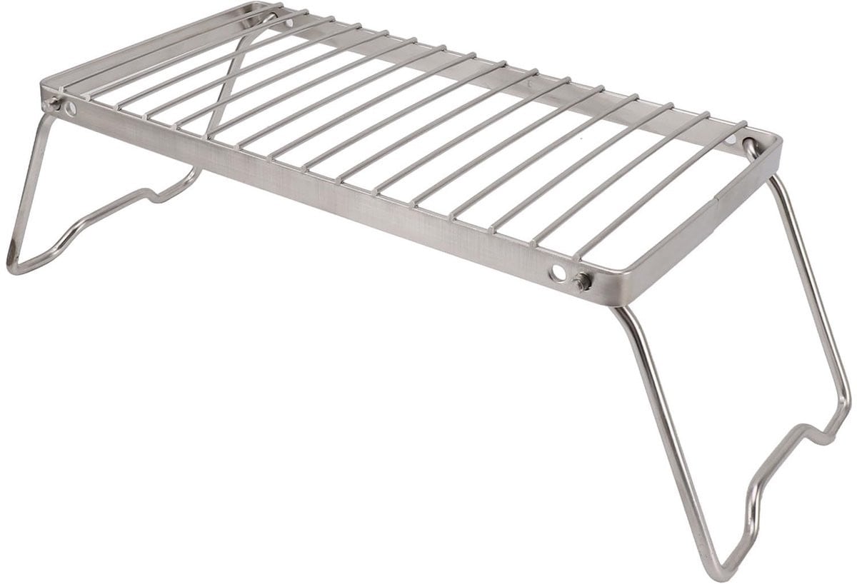 Dailygoods Kampvuurgrill van roestvrij staal met grillrooster en afvoerfunctie, zilver, tabletop model
