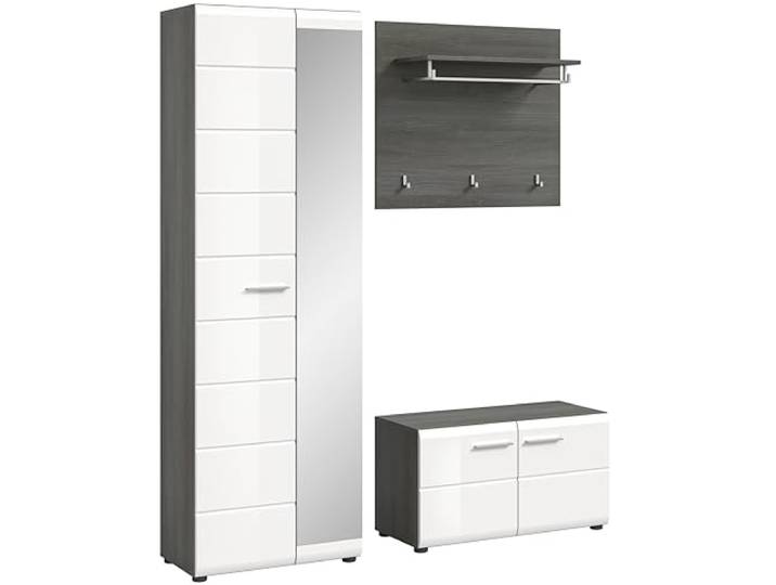 xonox.home Garderobe Salsa Kombination Set 3tlg. Front weiß Hochglanz MDF TZ Front Rauchsilber Nb.