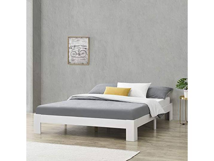 [en.casa] Holzbett Raisio 120x200 cm mit Lattenrost Bettgestell Bett Kiefernholz Massiv Jugendbett Einzelbett Gästebett Weiß