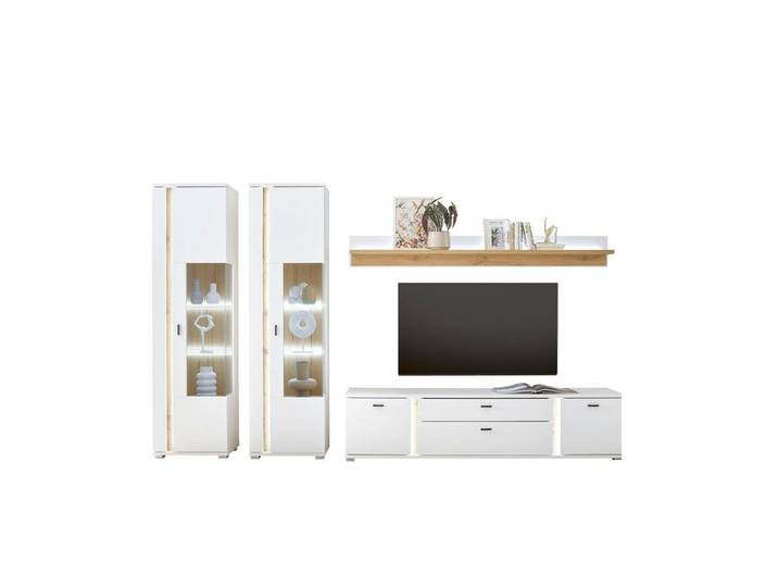 Wohnwand Long Island Weiß/Eiche Wotan B: 330cm